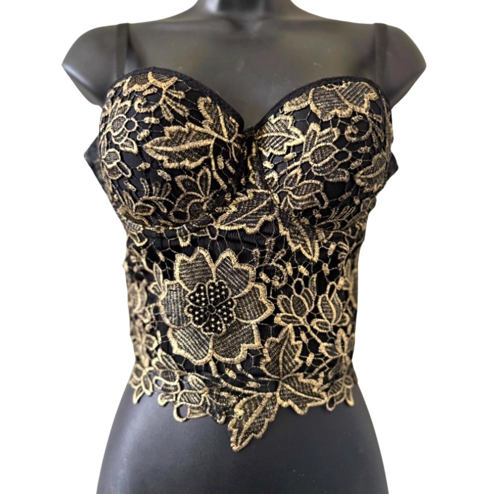 Black and Gold Lace Bustier Top
